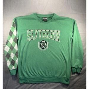 Harry Potter Slytherin Men's LG Crewneck Pullover Sweater Green Argyle Plaid